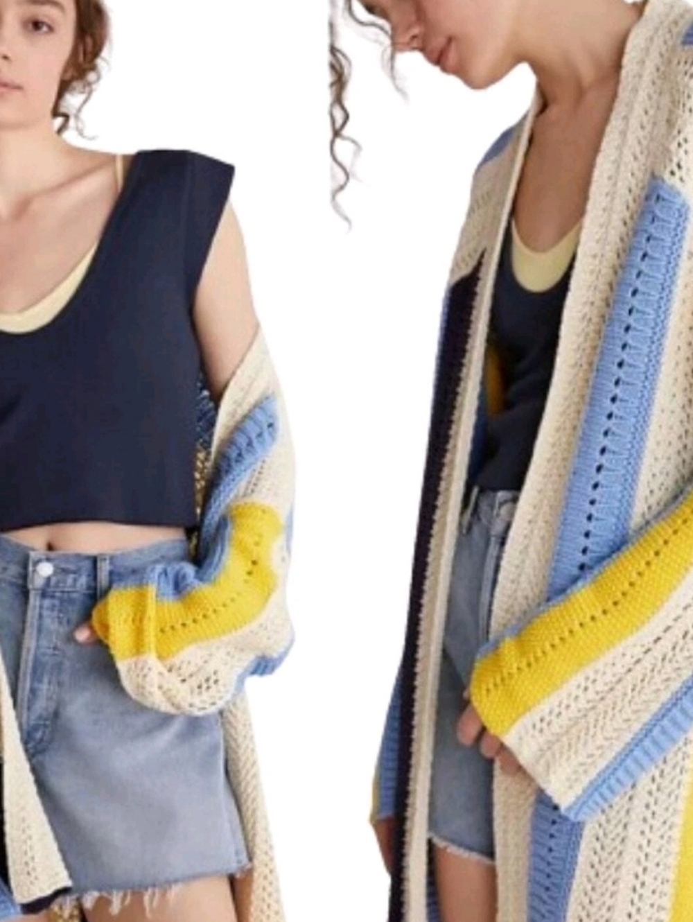 Anthropologie Cream, Blue, and Yellow Striped Cardigan